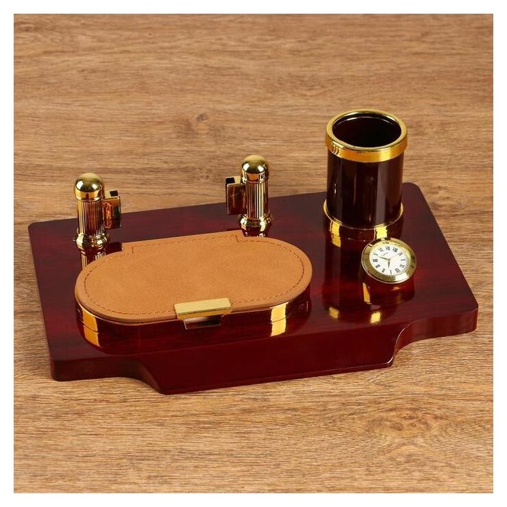 Набор настольный 4в1 Блок для бумаг, карандашница, часы, визитница  