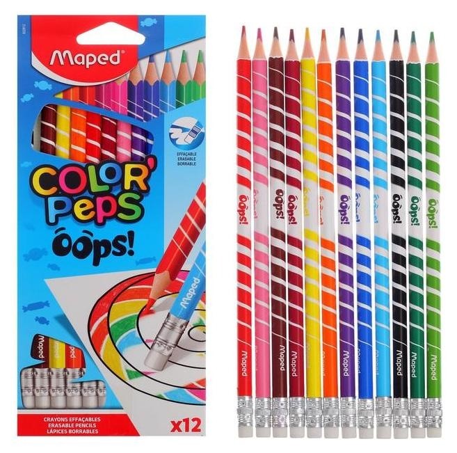 

Карандаши 12цв с ластиком Color'peps Oops пластиковые, в картонной коробке с подвесом