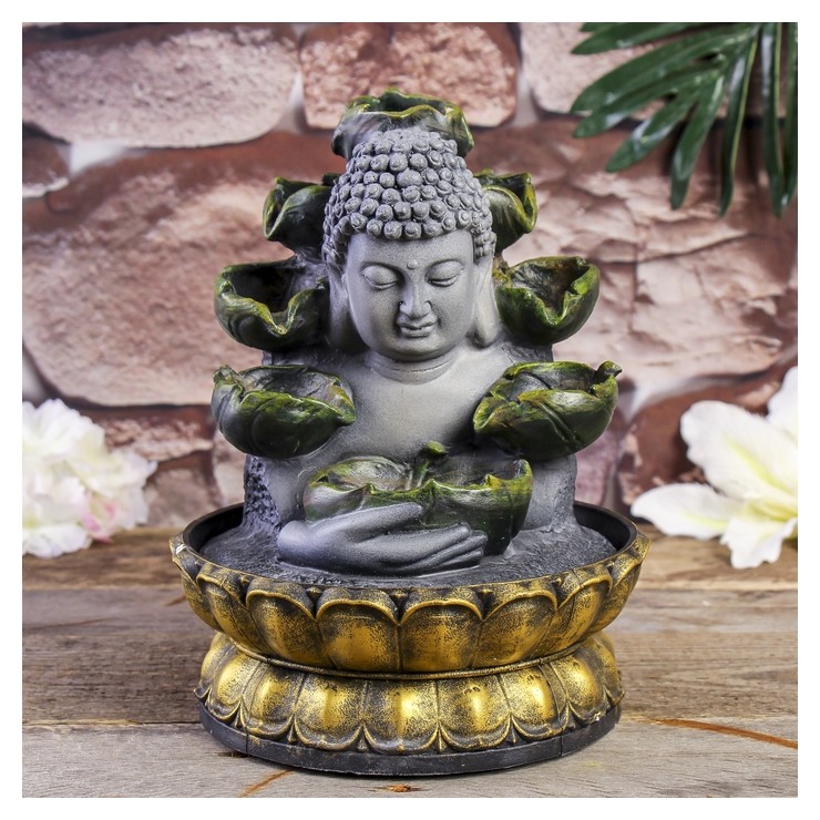 

Фонтан настольный полистоун от сети "Будда с кувшинками" 26,5х20,5х20