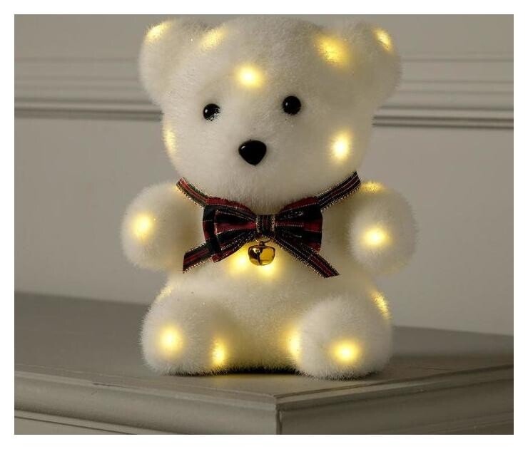 Фигура световая "Медведь с бантиком", 20х12х7 см, фиксинг, от батареек, т/белый  LuazON Home