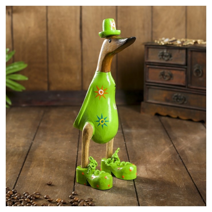 

Сувенир дерево "Утка в зеленой одежде с принтом" 13х9х27 см, Зелёный