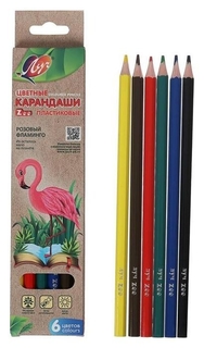 Цветные карандаши 6 цветов Zoo, пластиковые, шестигранные Луч