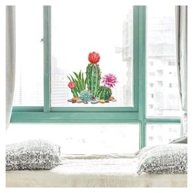 Наклейка пластик интерьерная "Цветущие кактусы" 30х30 см 