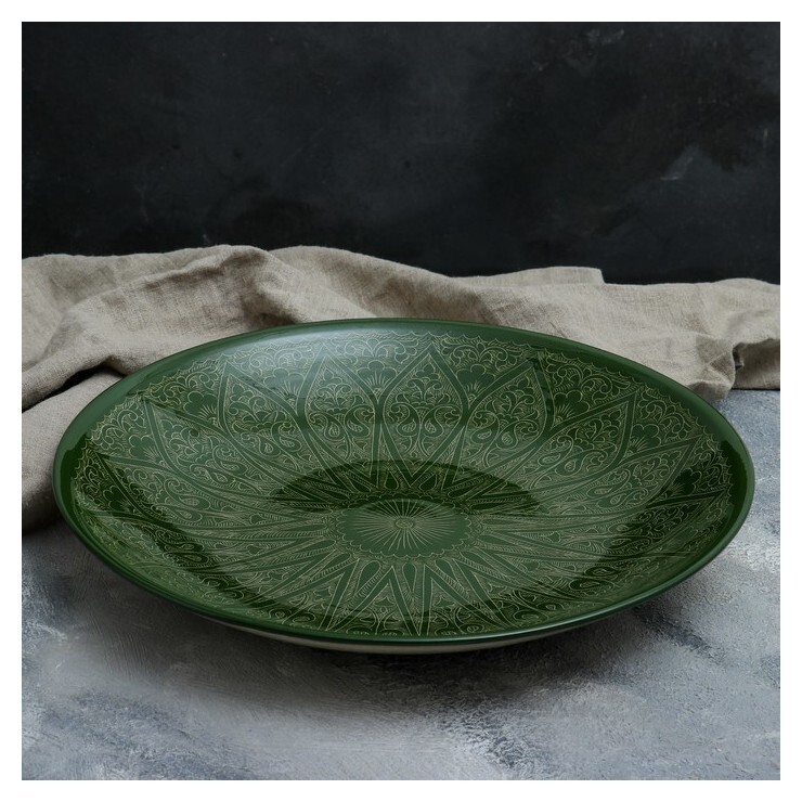 Ляган 41,5 см зеленый  Риштанская керамика
