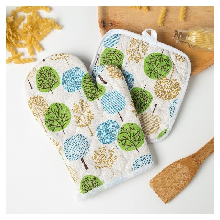

Кух. набор 2 пр. доляна"Лес",прихватка 17x17 см, рукавица 26х16 см,100% п/э, Зелёный