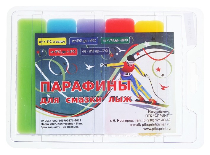 

Парафины для лыж, комплект из 5 брусков, (От 0 до -25°c), 200 г