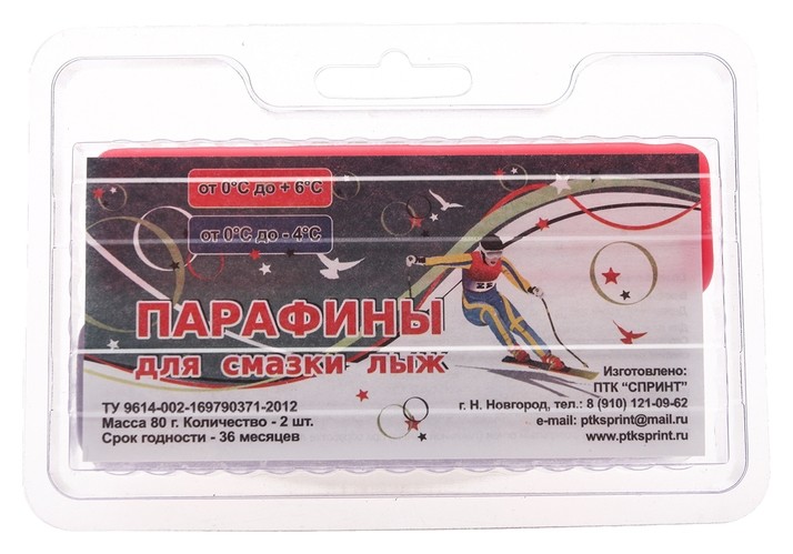

Парафины для лыж, комплект из 2 брусков, к-ф, (От +6 до -4°c), 80 г