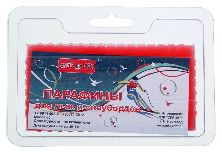 

Парафин для лыж красный, (От 0 до +6°c), 80 г