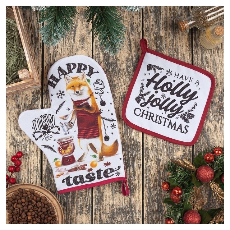 

Набор кухонный "Happy New Taste" варежка-прихватка 20х28 см, прихватка 17х17 см, Белый