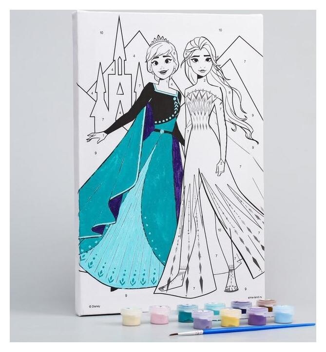 Роспись по холсту "Анна и эльза" 20х30 см, холодное сердце  Disney