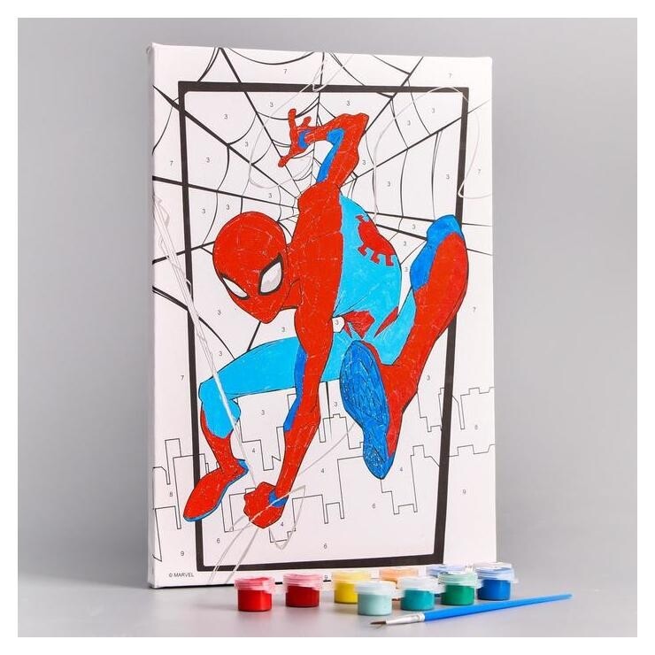 Роспись по холсту "Герой" 20х30 см, человек-паук  Marvel Comics