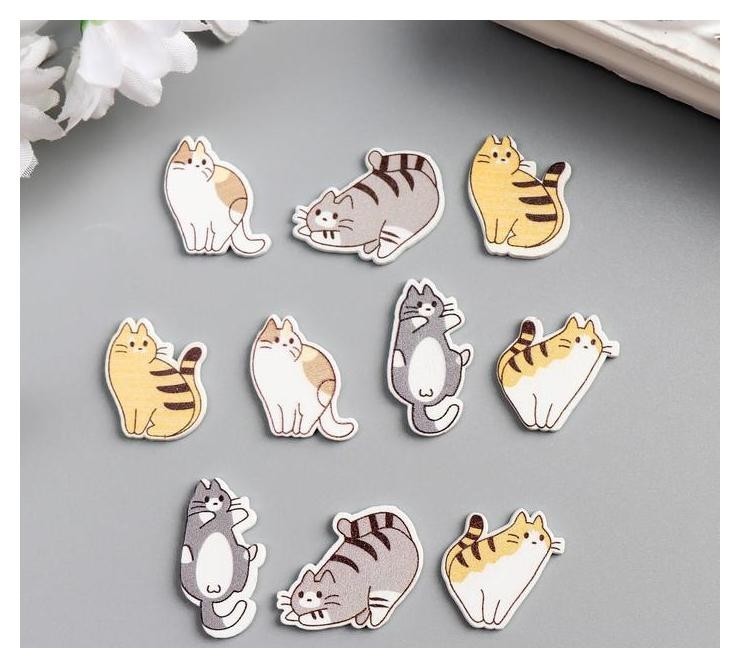 

Декор для творчества дерево "Полосатые коты" набор 10 шт 2,2х1,6 см, Микс