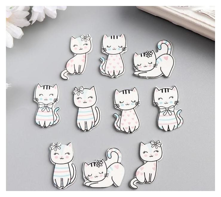 

Декор для творчества дерево "Милые кошечки" набор 10 шт 2,7х1,7 см, Микс