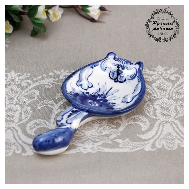 

Подложка "Кот", гжель, фарфор, 17 см