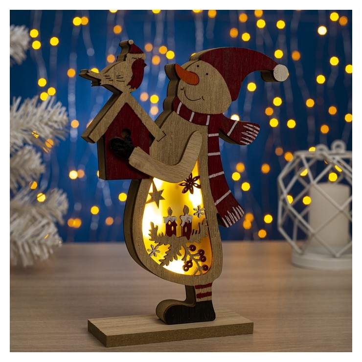 

Фигура дерев. "Снеговик", 21х11х5 см, аа*2 (Не в компл.), 4 Led, т/белый