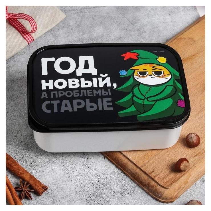 

Ланч - бокс «Год новый, а проблемы старые. кот» 1,2 л, Чёрный