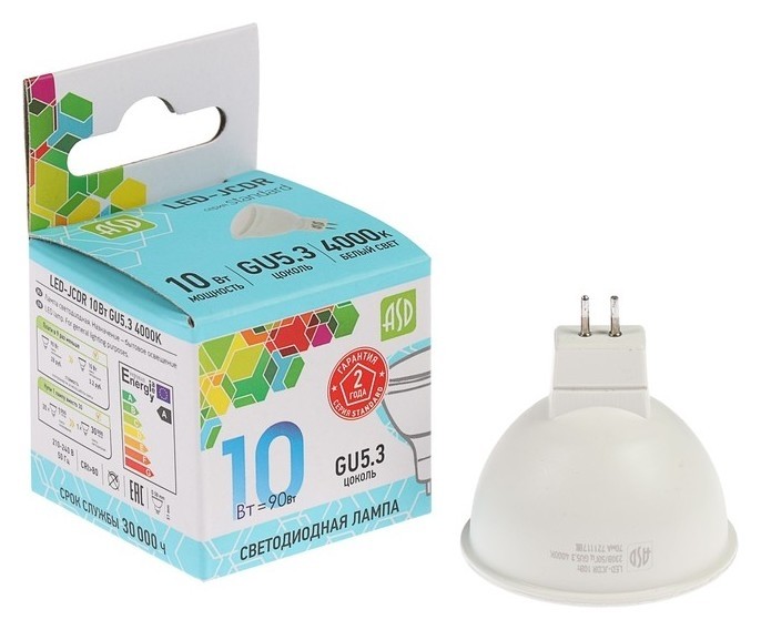 

Лампа светодиодная ASD Led-jcdr-standard, Gu5.3, 10 Вт, 230 В, 4000 К, 900 Лм