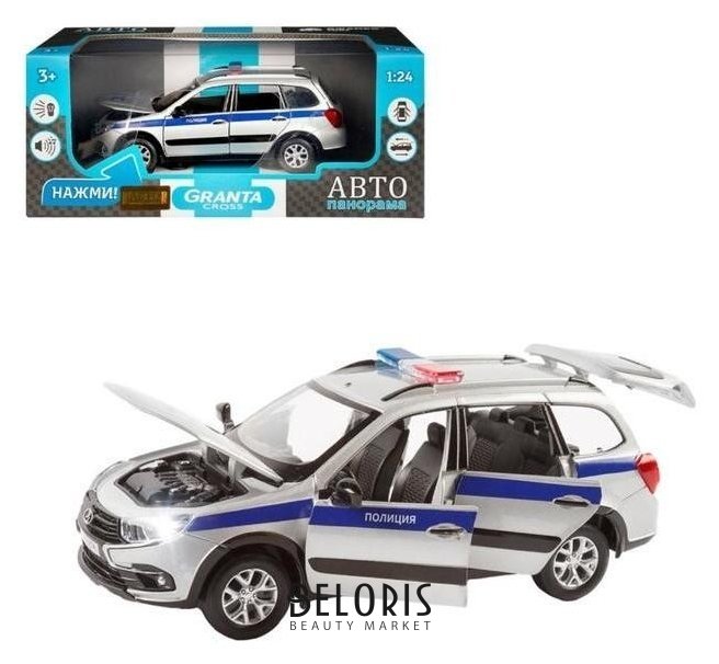 Машина металлическая «Lada полиция» 1:24, цвет серебряный, открываются двери, капот и багажник, световые и звуковые эффекты Джамбо
