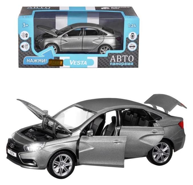 Машина метал «Lаda Vesta седан», 1:24, цвет серый, открываются двери, капот и багажник, световые и звуковые эффекты