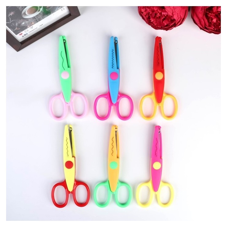 Ножницы рельефные цветные ручки, набор 12 шт.