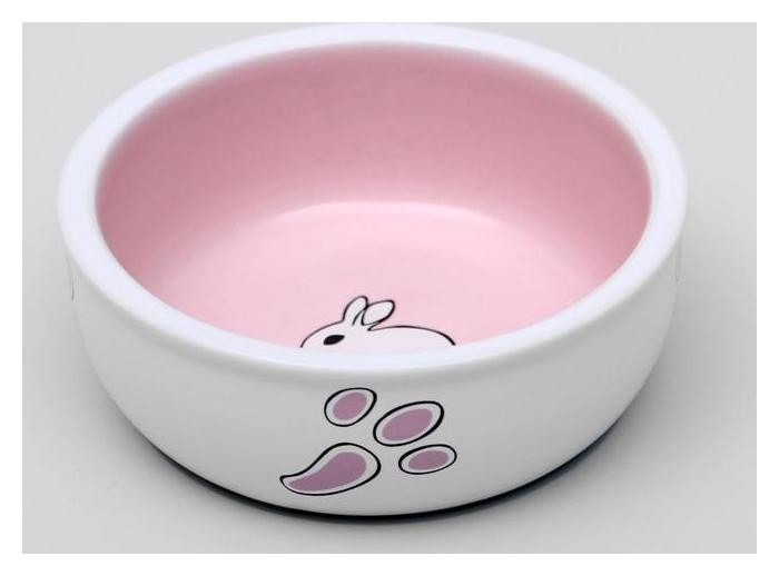 Миска керамическая для кроликов, 10, х 3,7 см, бело-розовая