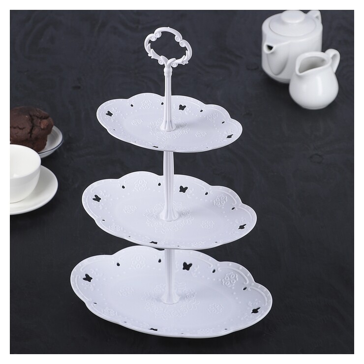 Блюдо 3-х ярусное овальное «Вивьен», 17×12/21×15/25,5×17 см, цвет белый  