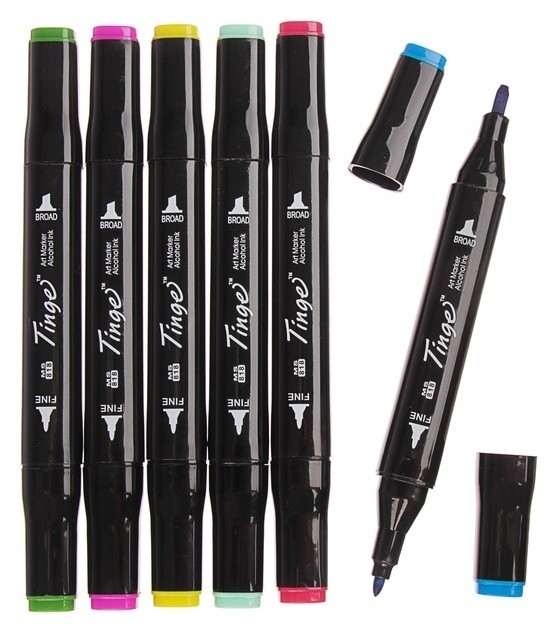 Набор маркеров Superior, профессиональные, двусторонние, чёрный корпус, наконечник мягкая кисть, 6 штук, 6 цветов, стандарт, Ms-818