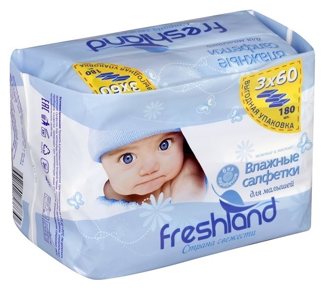 

Влажные салфетки Freshland для детей «Джамбо», 3 упаковки по 60 шт