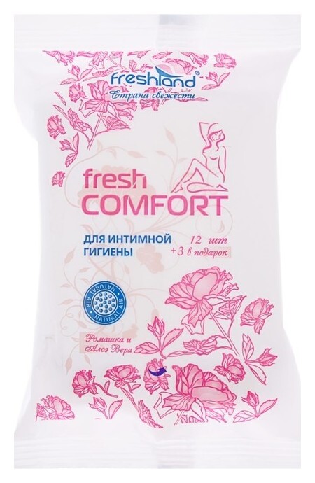 Влажные салфетки для интимной гигиены, 12+3 шт Freshland