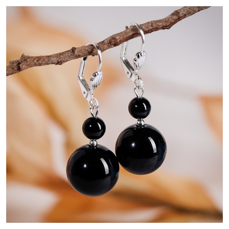 

Серьги шар №14 "Агат чёрный", Зелёный