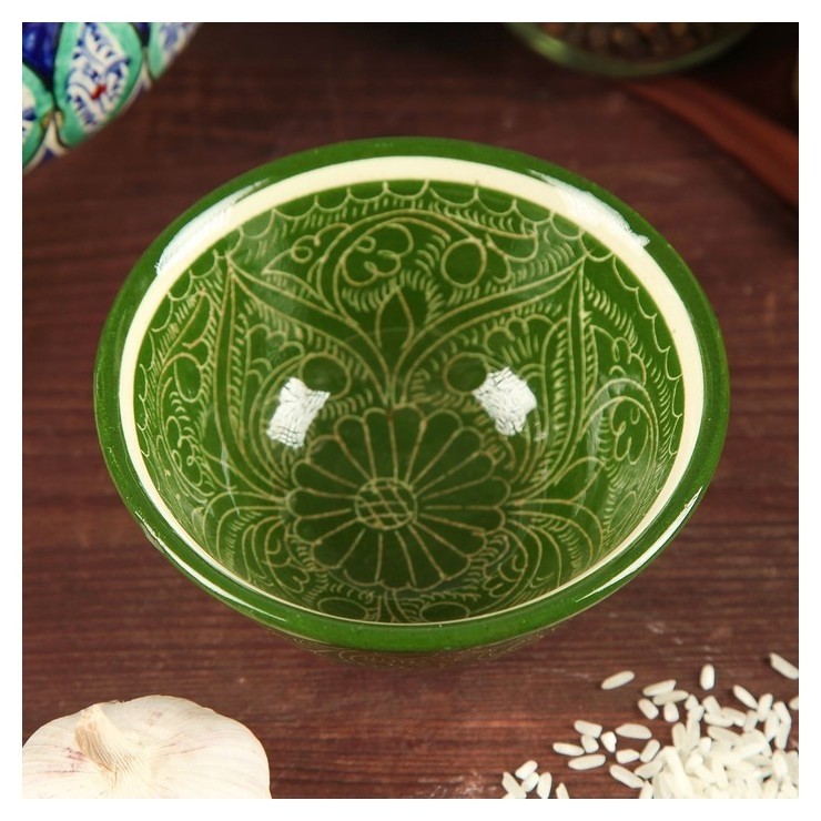 

Пиала большая риштанская керамика, 11.5см, зелёная, Зелёный