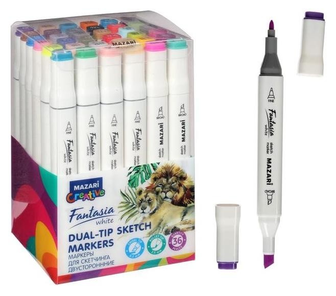 

Маркер для скетчинга набор Fantasia White,36 цв.,main Colors,пул.клин.нак.2.5-6.2 мм, Микс