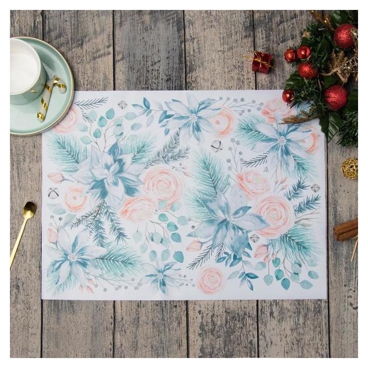 

Салфетки на стол "Christmas Flowers" 30х40см, 100% п/э, оксфорд 420 г/м2, Голубой