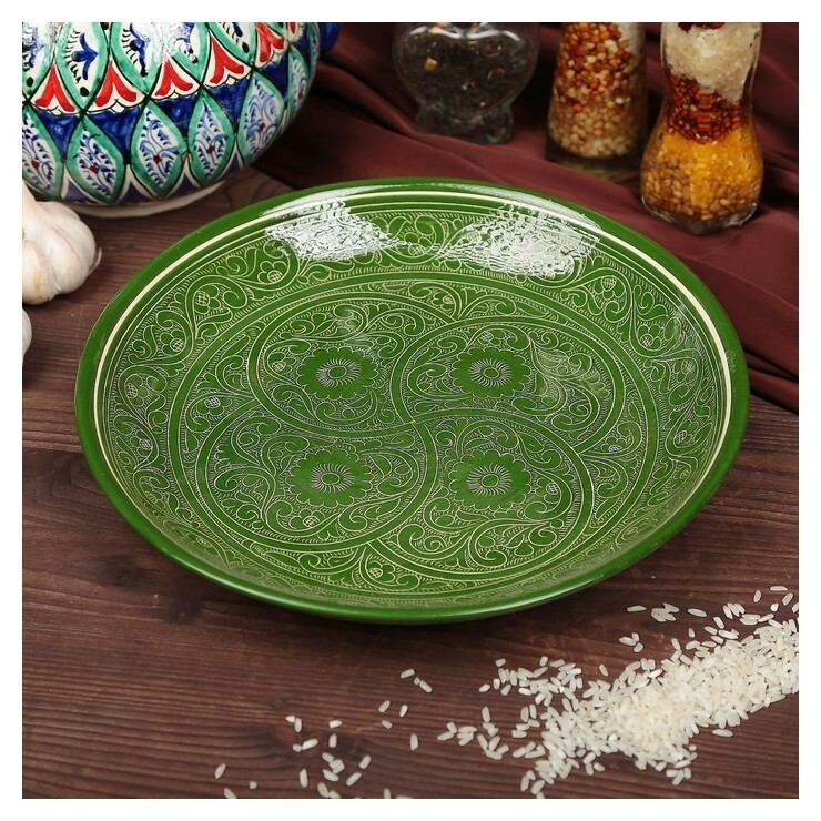 Ляган зеленый 24,5 см  Риштанская керамика
