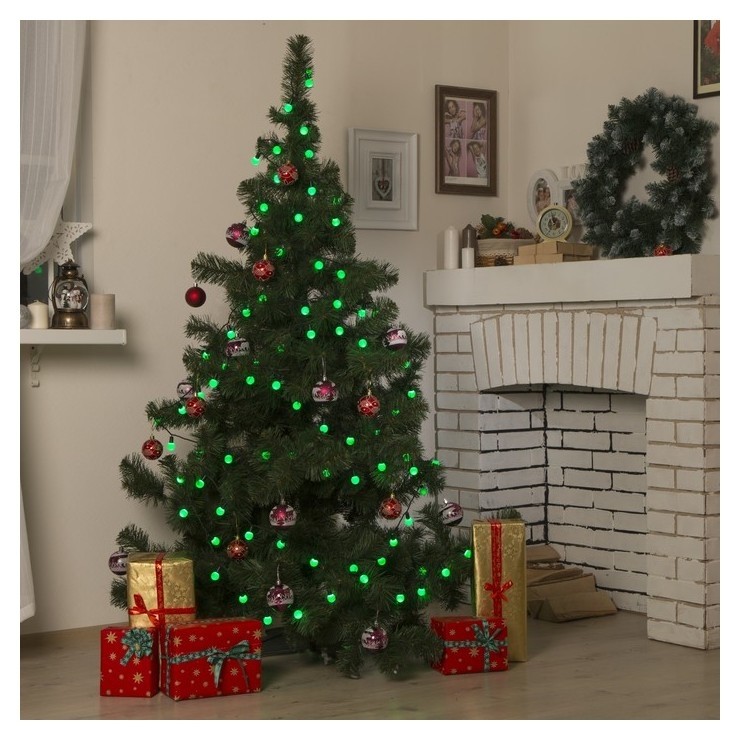 

Гирлянда "Нить"10 м с насадками"шарики 2.5 см", Ip44, тёмная нить, 100 Led, свечение зелёное, 8 режимов, 220 В