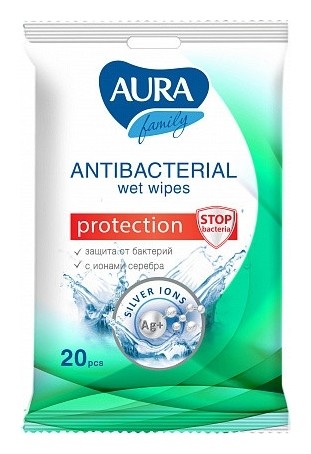 Влажные салфетки для всей семьи с антибактериальным эффектом  Aura