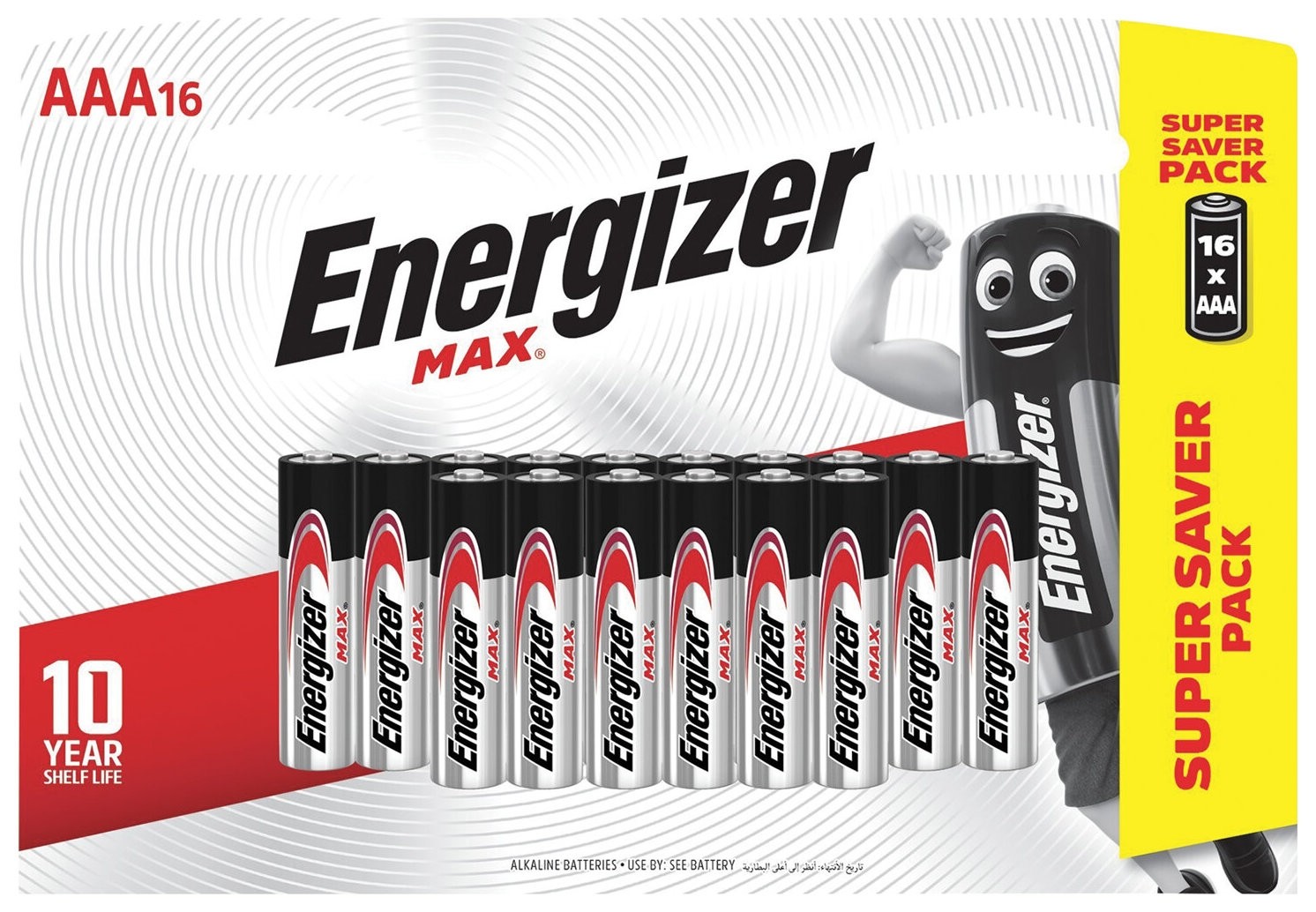 

Батарейки комплект 16 шт., Energizer Max, AAA (Lr03,24а), алкалиновые, мизинчиковые, E301433301