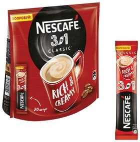Кофе растворимый Nescafe "3 в 1 классик", 20 пакетиков по 14,5 г (Упаковка 290 г), 12235512 Nescafe