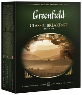 Чай Greenfield (Гринфилд) "Classic Breakfast", черный, 100 пакетиков в конвертах по 2 г, 0582 Greenfield