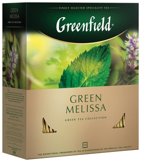 Чай Greenfield (Гринфилд) "Green Melissa", зеленый, с мятой, 100 пакетиков в конвертах по 1,5 г, 0879 Greenfield