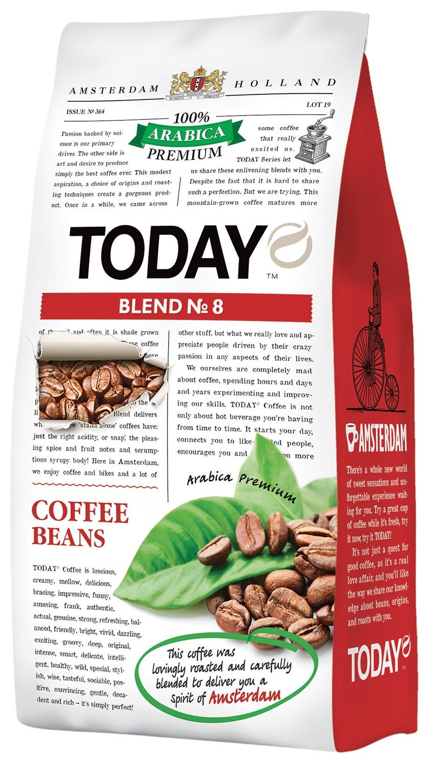 Кофе в зернах Today Blend №8, натуральный, 800 г, 100% арабика, вакуумная упаковка, то80004003 Today