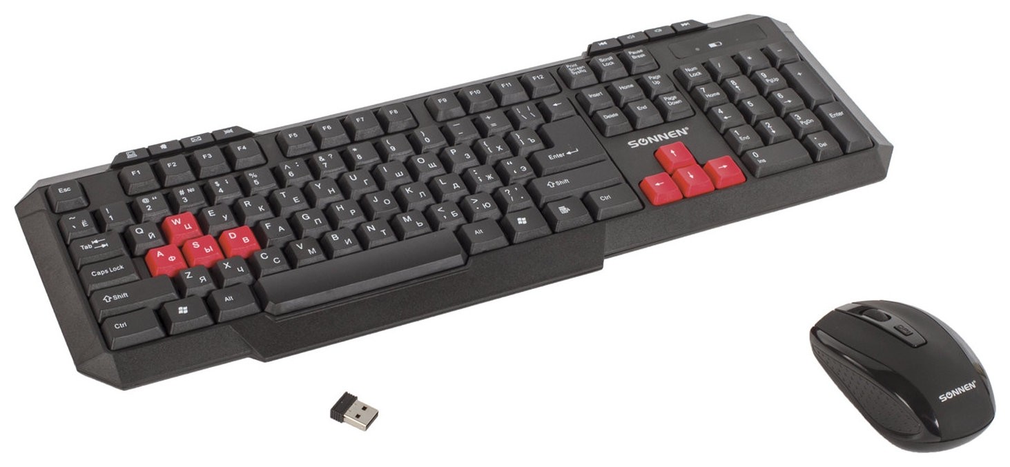 Набор беспроводной Sonnen Wkm-1811, клавиатура 112 клавиш мультимедиа, мышь 4 кнопки, черный, 512655
