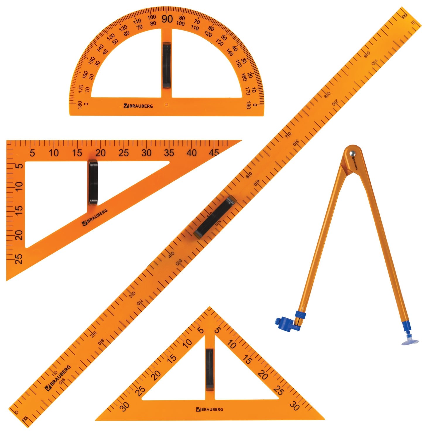 

Набор чертежный для классной доски (2 треугольника, транспортир, циркуль, линейка 100 см), Brauberg, 210383