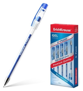 Ручка гелевая G-point, узел-игла 0.38 мм, чернила синие, длина линии письма 500 метров Erich krause