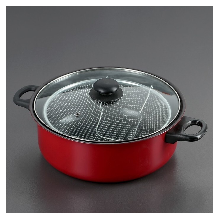 Кастрюля «Ренард», 4 л, 26 см, стеклянная крышка, сетка фри  