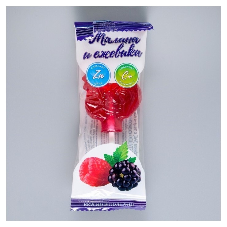 Леденец «Петушок» с витамином С со вкусом малины и ежевики, 17 г Гуслица