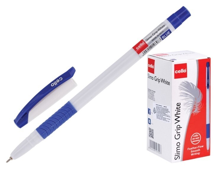 Ручка шариковая Cello "Slimo Grip White Body" узел 0.7мм, чернила синие, грип 2670 Cello