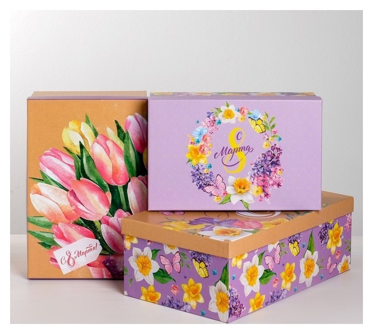 

Набор подарочных коробок 3 в 1 «С 8 марта», 26 х 17 х 10 - 32,5 х 20 х 12,5 см, Разноцветный