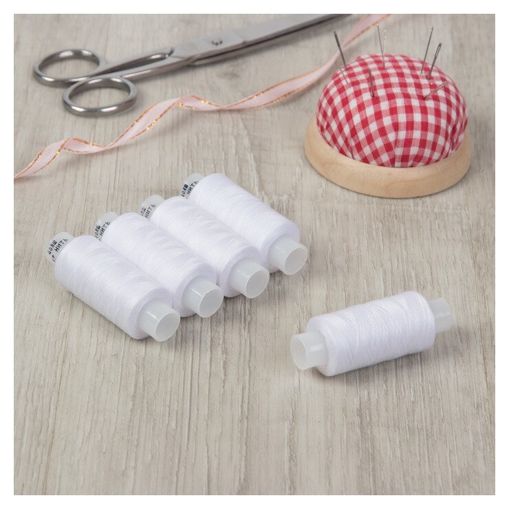 Набор ниток 40лш, 200 м, 5 шт, цвет белый Красная нить