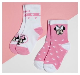 Набор носков "Minnie", минни маус, розовый/белый, 12-14 см Disney